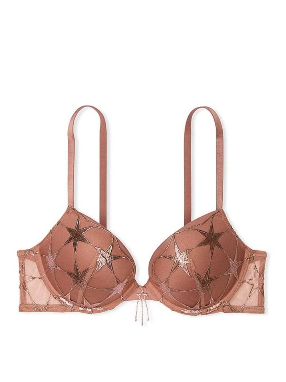 New! Victoria’s Secret Rose Gold Push Up Star Embroidery Bra 34A 34525
